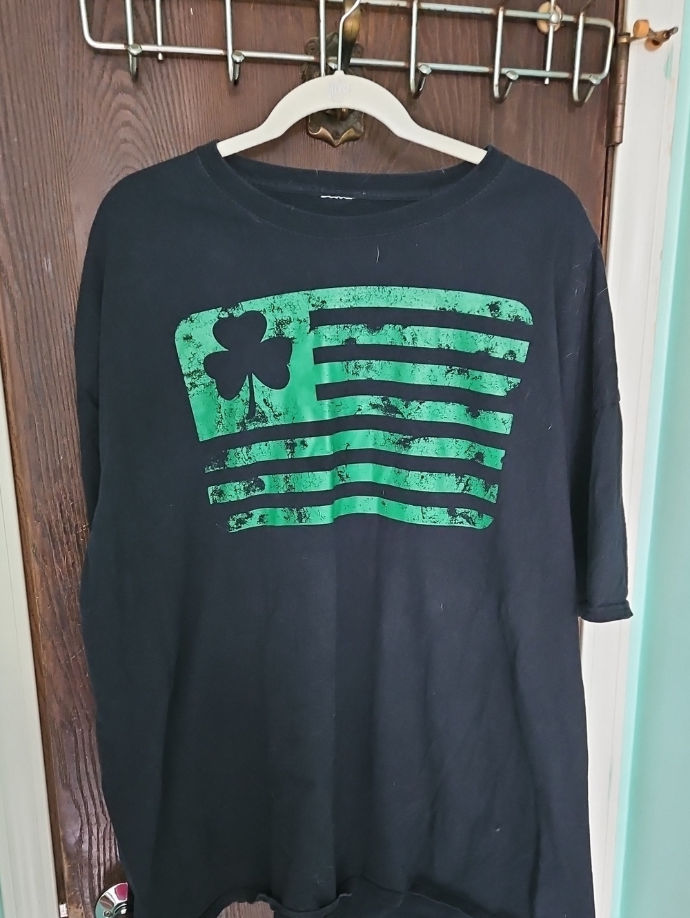 Adult Black T‑Shirt with Green Shamrock Flag Graphic